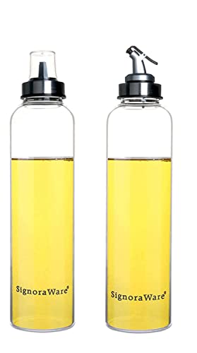 Image of Signoraware Even Flow and Eze Flow Borosilicate Glass oil Dispenser, 500ml+500ml, Set of 2,Clear