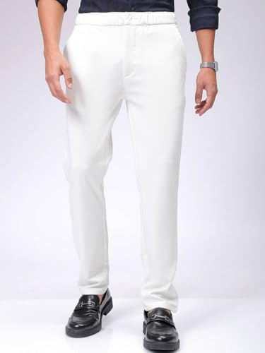 Image of The Indian Garage Co Men Slim Fit Solid Mid-Rise Stretchable Knitted Jogger Trousers