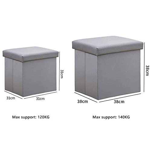 Repose-pieds pouf pliant cube rangement marron 38cm de salon - 4