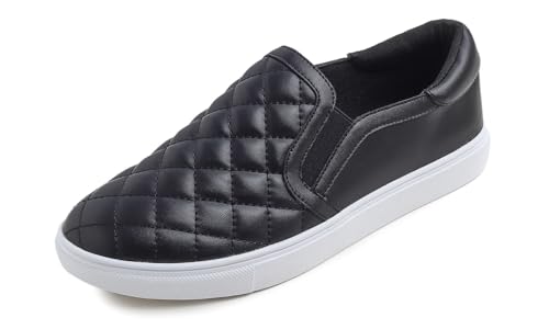 Feversole Women's Fashion Slip-On Sneaker Casual Flat Loafers,Sneakers Slip-on Alla Moda per Mocassini Piatti Casual da Donna Piel Vegana Negro 36 EU