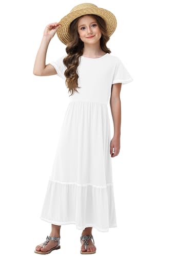 Remimi Girls Summer Short Sleeve Dress Casual Flowy Maxi Dresses 5-14 Years4