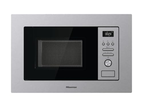 Hisense BIM320G41X - Microonde integrabile, 1000 W, 20 l, altezza 38,8 cm x larghezza 59,5 cm, colore inox, 5 livelli di potenza, 15 programmi preimpostati, Grill Combo, Scongelare per tempo o peso