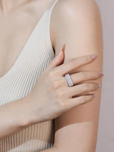 Moissanite Wedding Band Ring, 3-Row Wdith Half Eternity Band Moissanite D Color VVS1 Simulated Diamond Rings 925 Sterling Silver Prong Setting, Anniversary and Bridal Gift for Women Wife, All Size2