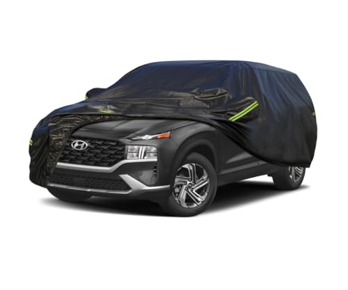 Image of KouKou Waterproof SUV Car Cover Suitable for Hyundai Santa fe from 2006 to 2025, 7 Layers Windproof All Weather Waterproof Outdoor Cover Sun Rain UV Dust Snow Protection. Black