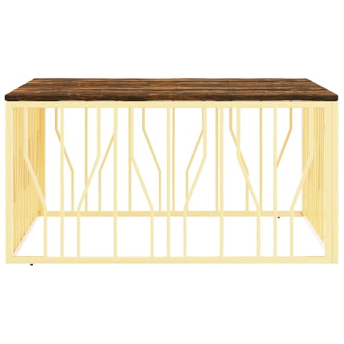 YITHOPI Couchtisch Golden Edelstahl und Altholz Massiv Sofa-Tisch Wohnzimmer Couchtisch Büro Couchtisch Multifunktionaler Couchtisch für Wohnzimmer, Schlafzimmer, Büro – Bild 5