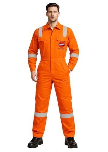 Image of Indian Oil Work Coverall Dungaree, Two Way Zipper, Orange with Reflective Tape, Full Body Protection Workwear
