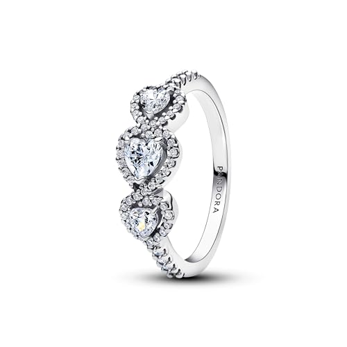 PANDORA Anello da donna in argento Halo cuore trilogia 194413C01