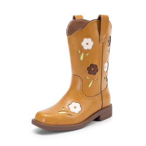 DREAM PAIRS Girls Cowgirl Boots Kids Mid Calf Western Boots Riding Shoes for Toddler/Little Kid/Big Kid 9 Toddler Camel