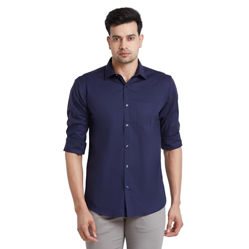 Image of Park Avenue Men's Solid Pattern Slim Fit Cotton Blend Full Sleeve Semi Cut Away Collar Formal Shirt