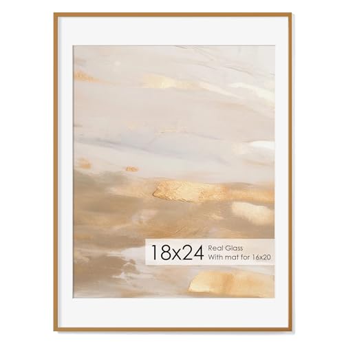 Fun Memories 18x24 Aluminum Poster Frame, 18 x 24 inch Metal Picture Frames with Real Glass Front, Displays 16x20 Photos with Mat or 18x24 Images without Mat - Bronze - Set of 1