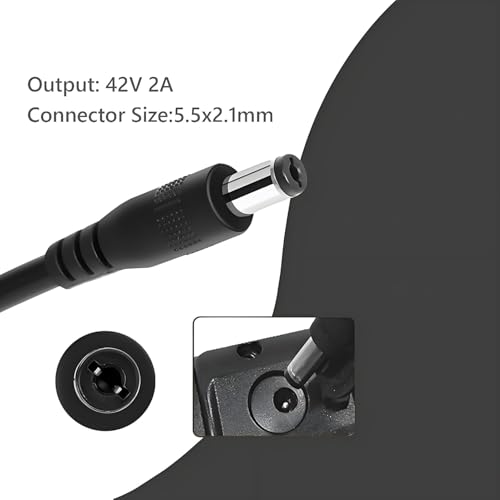 42V 2A Charger for 36V Scooter Lithium Battery, Fast Smart Power Adapter for 36 Volt Lithium Battery, Connector Diameter 5.5mm x 2.5mm
