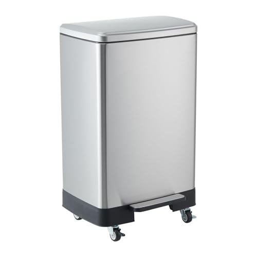 Caneca de Basura de Acero Inoxidable 60L con Pedal y Ruedas