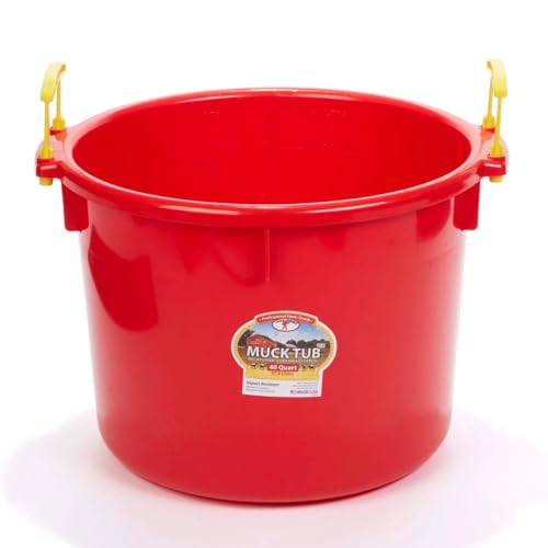 Little Giant® Plastic Muck Tub | Durable & Versatile Utility Bucket with Handles | Muck Bucket | Durable Handles | 40 Quart | Red
