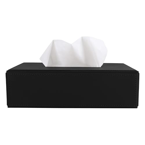 Image of V-CUBE DESIGNS Premium Vegan Leather Tissue Box Holder | Paper Napkin Holder | Sturdy Tissue Case /Cover /Dispenser /Organizer for Home /Bathroom /Office /Table /Desk /Car | Black