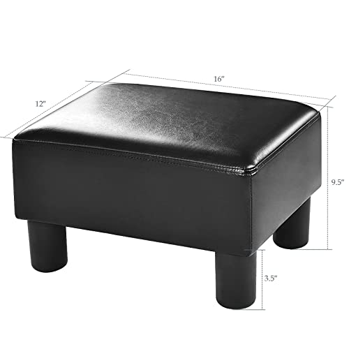 Giantex 16" Small Footstool, Pu Leather Ottoman Footrest For Modern Home Living Room Bedroom Rectangular Padded Seat Wood Legs (Black) #TOP7