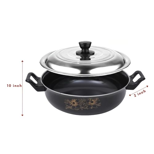 Image of My Store PTFE Non-Stick Kadhai with Lid (3.5 L) - Non Stick Cookwares for Kitchen - Kadhai with Steel Lid [Pack of 2]