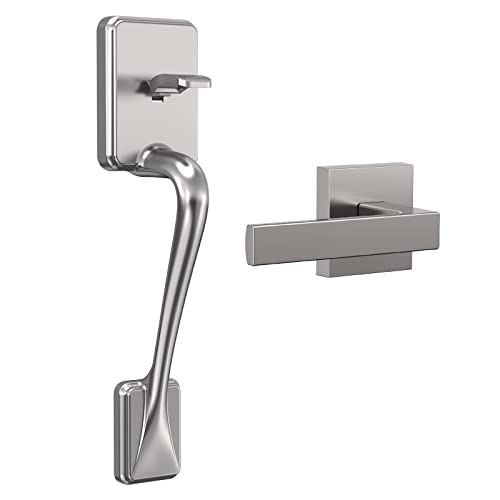 Front Door Entry Handleset with Level, hornbill Single Cylinder Exterior Door Entry Handle with Door Lever, Entry Door Lock Handle Set for Left & Right Sided Doors (Satin Nickel Finish)
