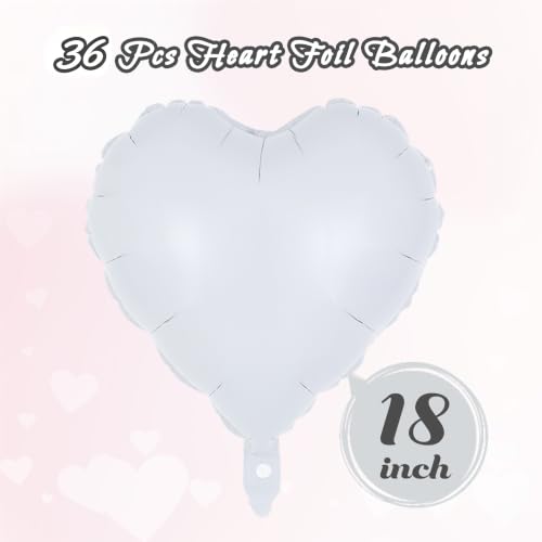 Image of 36 Pcs White Heart Balloons,18 Inch Heart Foil Balloons Valentine Balloon for Wedding Engagement Party Valentine Day Decorations
