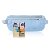 Peak Gear Travel Money Belt. Premium Quality Travel Wallet with RFID Blocking Fabric to Protect Credit Cards, Passports and Documents. Exclusive Theft Protection and 2 Recovery Tags | Blue