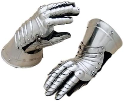 Medieval German Gauntlet Gloves with late Middle Ages Silver Silver Steel costume Spartan Roman Helmet European Kettle Hate Viking mask Barbuta Crusader Gloves Gauntlet Half