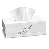 Creative Scents Vanda Rectangle Tissue Box Cover - Decorative Cherry Blossom Tissue Holder for Bathroom - White Tissue Box Holder Rectangular with Durable Bottom Slider - White Bathroom Accessories