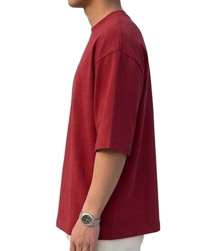 Image of BARKEYO Men's Half Sleeve Round Neck French Terry Oversized Drop Shoulder T-Shirt for Men