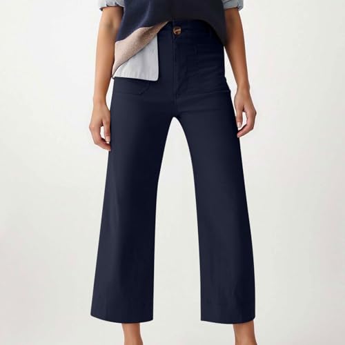 Womens High Waisted Cropped Pants Wide Leg Stretchy Straight Pants Baggy Slacks Slim Work Trousers with Pockets2