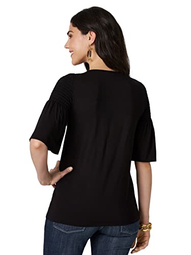 Wrangler Women's 3/4 Sleeves Smocked Shoulder Knit Top, Black, Medium #TOP1