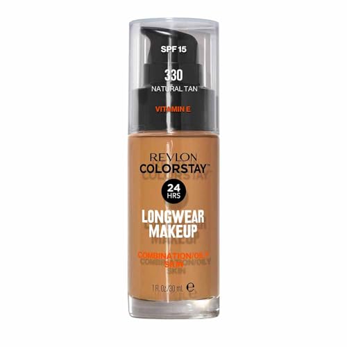 Revlon ColorStay - Fond de teint Longue Tenue 24H - Maquillage Teint et Soin Peaux Mixtes à Grasses - Formule Nourrissante et Protectrice à Base de Vitamine E - SPF 15-30 ml - N330 Natural Tan