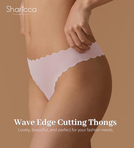 Image of SHARICCA Womens Seamless Thongs No Show Underwear Soft Ribbed Invisible Panties Wave Edge Multi Pack