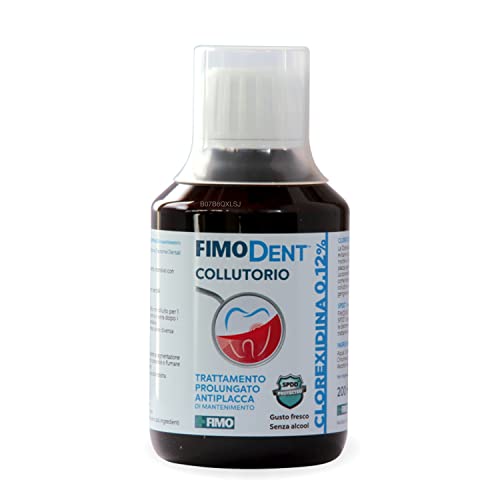 Fimodent enjuague bucal - Clorhexidina 0,12% con SPDD (Sistema de protección de discromia dental) y agradable sabor a menta - Tratamiento antiplaca y antibacteriano prolongado - 200ml
