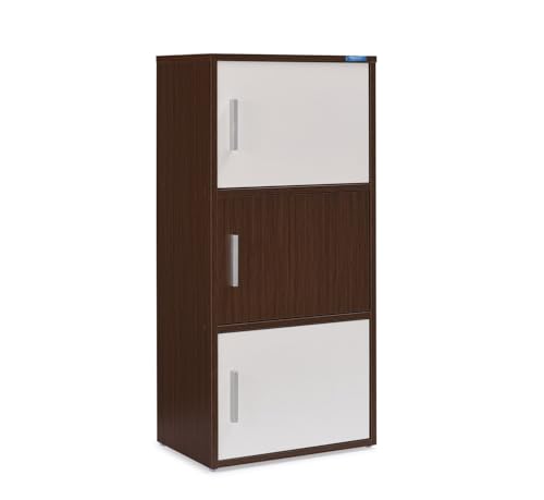 Image of Nilkamal Sear Plus 3 Tier Wooden Free Standing Storage Cabinet | Engineered Wood | Multipurpose Storage Organizer for Clothes, Books, Toys | Legno Oak /Frosty White