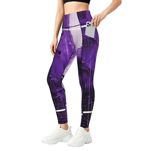 Pantalones de yoga antideslizantes Purple Rain02 que moldean la silueta con bolsillos útiles