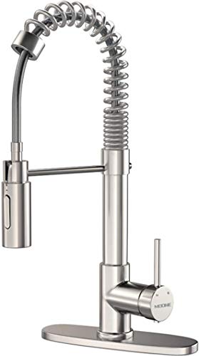 Moone Commercial Modern Single Handle Spring High Arc Brushed Nickel Kitchen Faucet, Pull