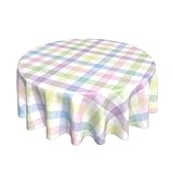 AGAYNA Easter Tablecloth Round 70 Inch Colorful Buffalo Plaid Table Cloth,Stain Resistance Polyester Spring Checkered Table Covers for Kitchen Dining,Small Tablecloth for Party Picnic