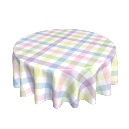 AGAYNA Easter Tablecloth Round 70 Inch Colorful Buffalo Plaid Table Cloth,Stain Resistance Polyester Spring Checkered Table Covers for Kitchen Dining,Small Tablecloth for Party Picnic