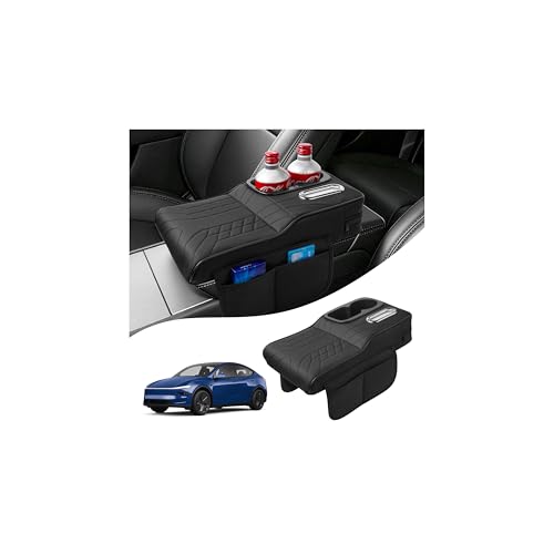 Autorder 4-in-1 Center Console Cover for Tesla Model Y/Model 3 2020-2026 Accessories Armrest Cushion with Multi-Purpose Storage Leather Middle Console Cover for Model Y Juniper/Model 3 Highland
