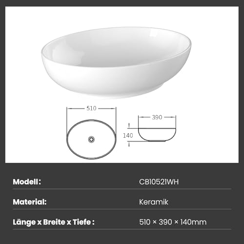 Lavabo design ovale en céramique blanche 52x39,5 cm résistant aux rayures - 8