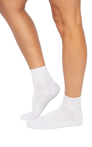 Wildfox Women's Diamond Speckle Mid-Crew Pilates Sock with Non-Slip Grip, 3-Pack, Ballerina Pink/White/Black4
