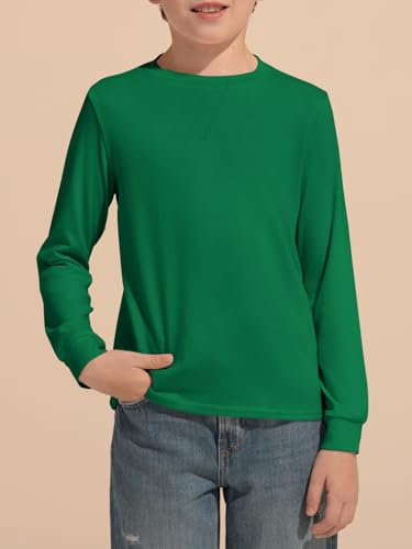 Haloumoning Kids Boys T Shirts Casual Long Sleeve Crewneck Loose Fit Fall Basic Tees 5-14 Years2