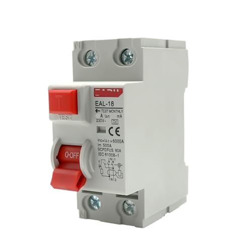 IONQXIDLD Disjoncteur électromagnétique à Courant résiduel 2P 100mA Type A, Interrupteur de sécurité différentiel 6A, 10A, 16a, 20A, 25A, 32A, 40A, 50A, 63A(50A)
