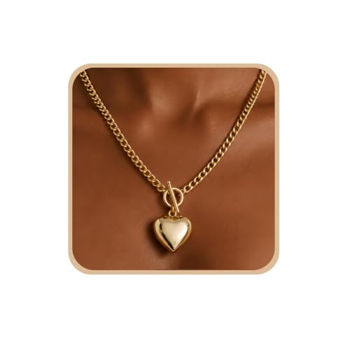 Collier ras du cou cœur plaqué or brillant et chaîne trombone qui ne noircit pas