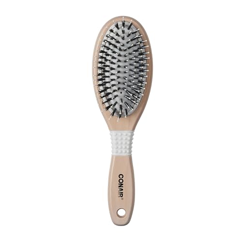 CONAIR Ceramic Wood Nylon & Boar Bristle Cushion Hair Brush, hairbrush for women, reduce frizz and add shine, natural wood handle, for all hair types