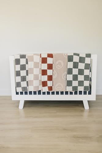 Image of Mebie Baby Taupe Smiley Plush Lovey Blanket 15x20 - Soft, Lightweight, Breathable | Available in Two Sizes