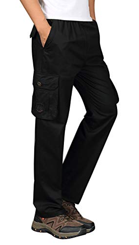 Men's Twill Straight Leg Elastic Waist Workwear Zip Fly Pull On Cargo Pants