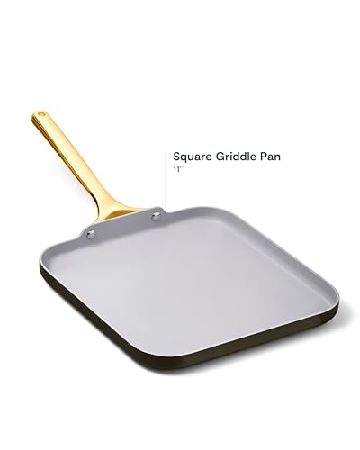 Caraway Square Griddle Pan - 11” Square Pan - Non-Stick Ceramic Coated - Non Toxic, PTFE & PFOA Free - Oven Safe & Compatible with All Stovetops - Black