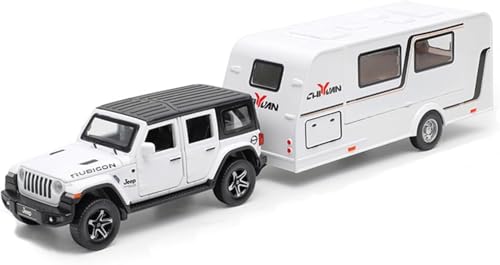 Image of 1:32 Wrangler Rubicon with Trailer - White Alloy Diecast Pullback Metal Car Toy with Sound Light & Opening Doors - Best Gift Toy for Kids