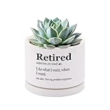 Retired Definition Retirement Gifts Ceramic Succulent Plant Pot with Tray Round Coworker Boss Home Office Decor Plant Lover 3.5 Inch White (No Plants) (with Ceramic Tray)