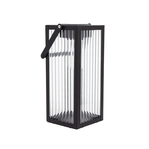 Xanlite Lanterne Solaire Nomade Noire en Verre Ciselé et Métal, IP44, Hauteur 26 cm, LED 3000K Blanc Chaud – Éclairage Ambiance Portatif pour Terrasse,...
