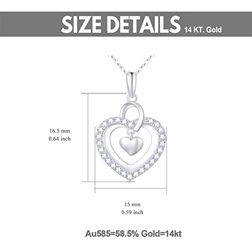 SISGEM Real 14k White Gold Diamond Heart Necklace for Women Anniversary Jewelry Present for Her, 16-18 Inch2